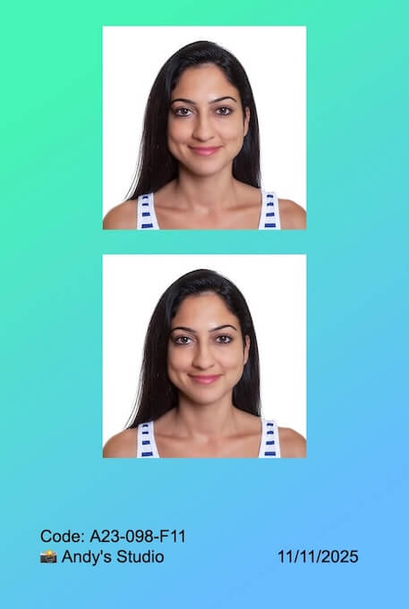 Print layout example: 4R (2x) for US passport photos